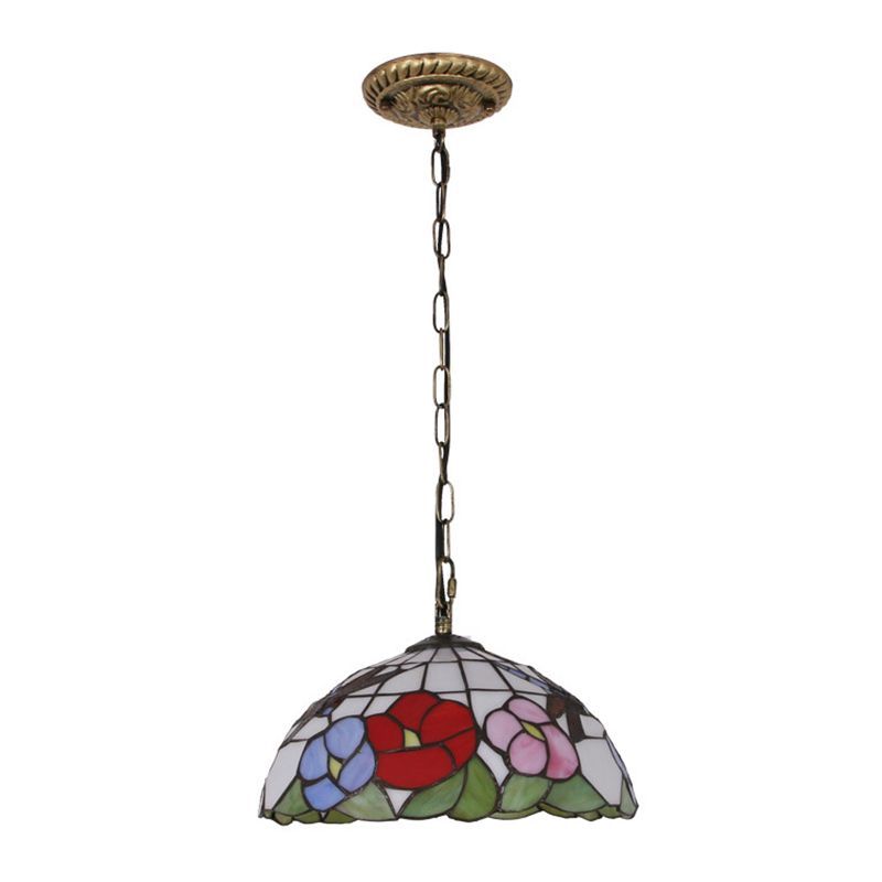 Handcrafted Stained Glass Pendulum Lights Dome Baroque Down Lighting Pendant for Bedroom
