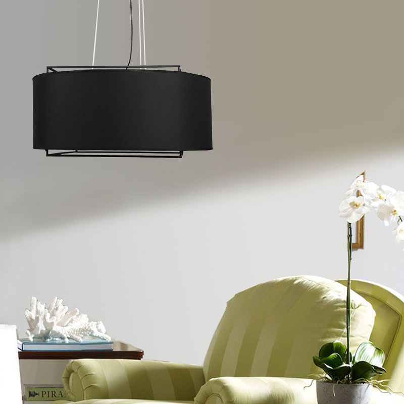 Modern Drum Pendant Light Fixture Fabric LED Hanging Ceiling Light in White/Black