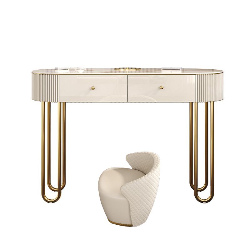 Glam Wood Vanity Dressing Table 2-Drawer Slate Top Make-up Vanity