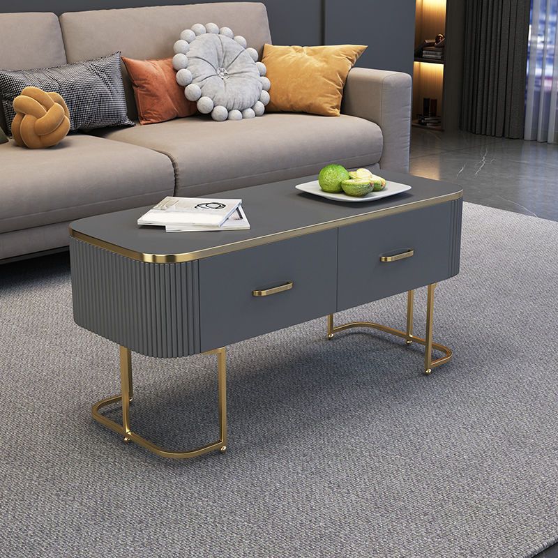 Contemporary Coffee Table with Storage Drawer and Golden Frame Base