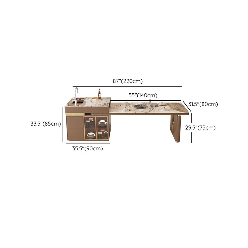 Stone Top Dinette Table with Storage Modern Kitchen Dining Table