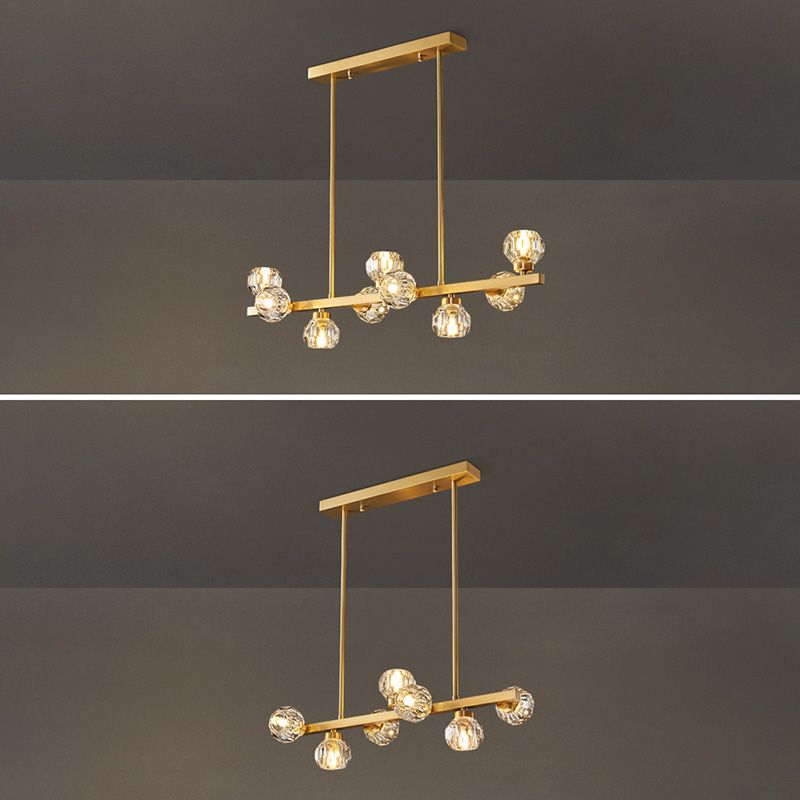 Simplicity Island Pendant Light Gold Linear Island Light Fixture with Crystal Shade
