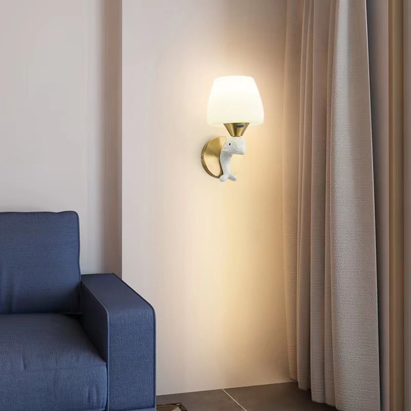 Modern Minimalist Wall Mounted Lamp Glass Wall Lamp in Brass for Living Room
