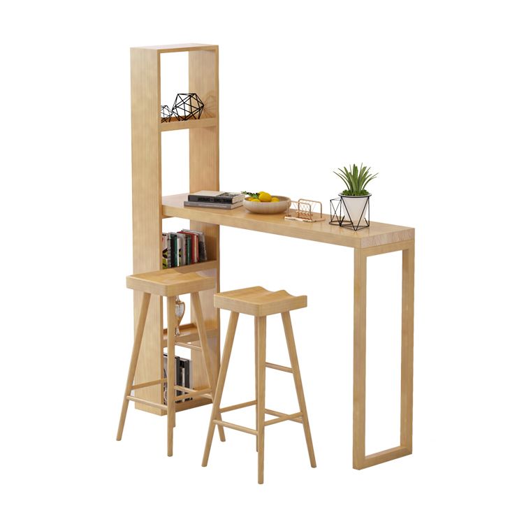 Modern Wooden Pub Table Rectangle Natural Bar Height Cocktail Table with Shelves