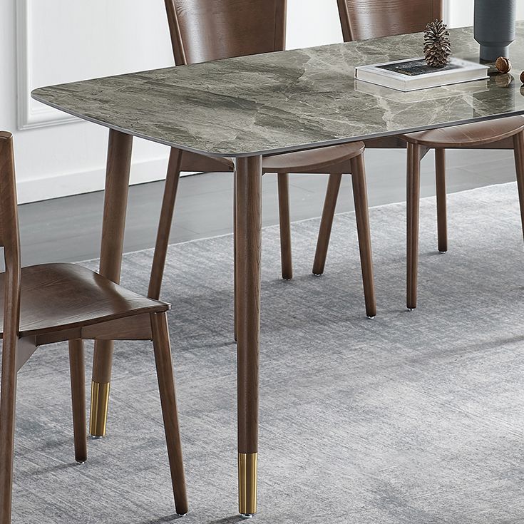 Glam Sintered Stone Standard Dining Table Gray Rectangle Shape Dining Table for Kitchen
