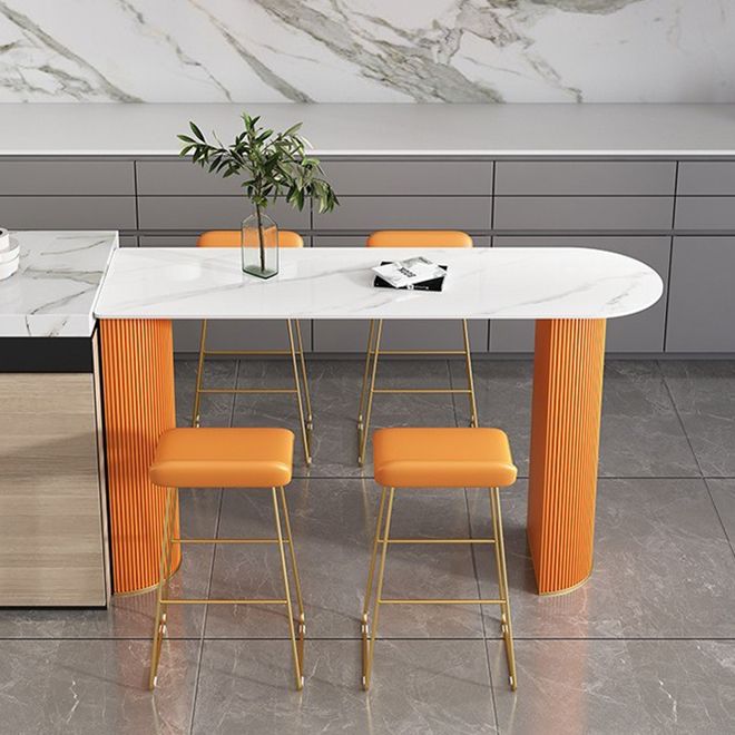 Faux Leather Bar Stool Modern Bar Height Armless Stool with Gold Base