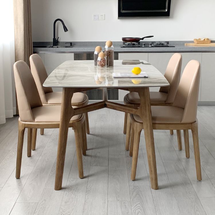 Mid-century Dining Table Rectangle 4-foot Solid Wood Table with Stone Top