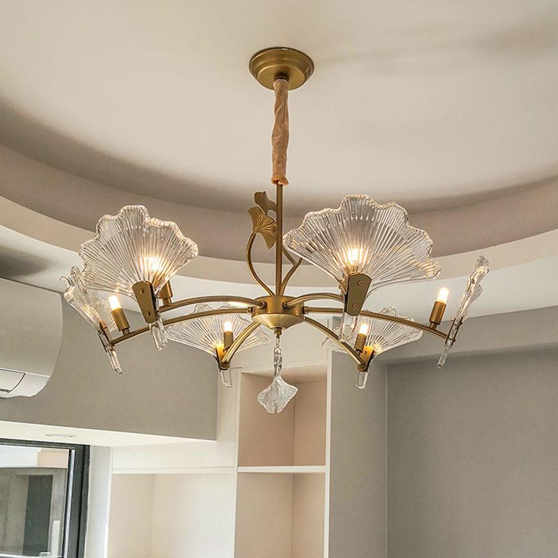 6/8 lumières Plafond en forme de feuilles lustre en laiton rustique cristal suspendu suspendu pour le salon