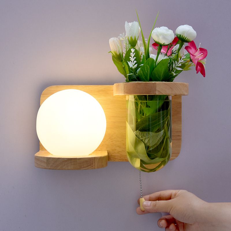 Creative Wooden Wall Light without Plants Modern Style Glass Shade Wall Light Fixture
