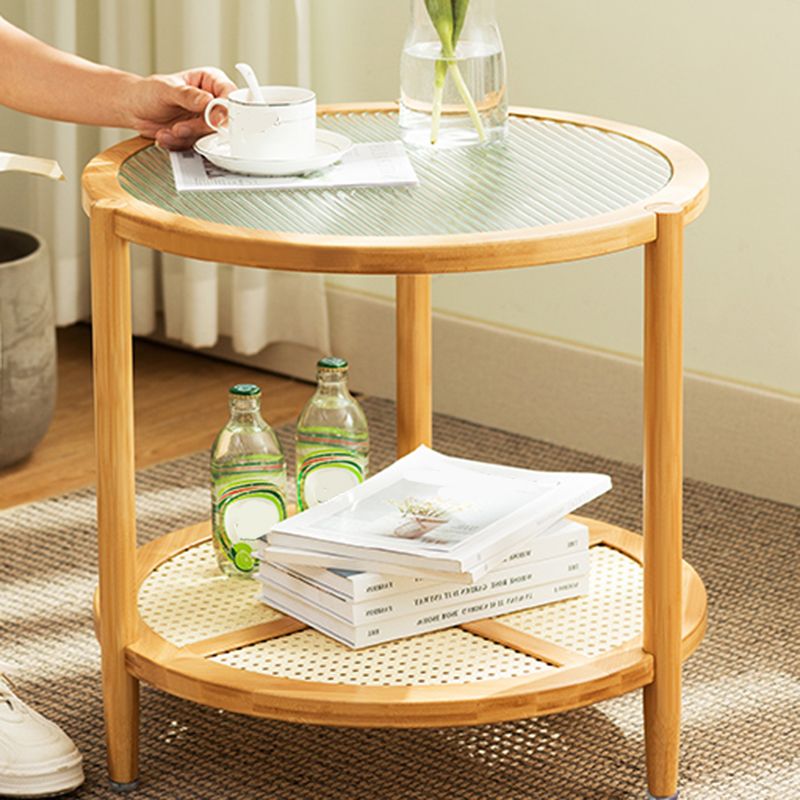 Tropical Glass Top Coffee Table Round Single Coffee Cocktail Table with Storage Shelf