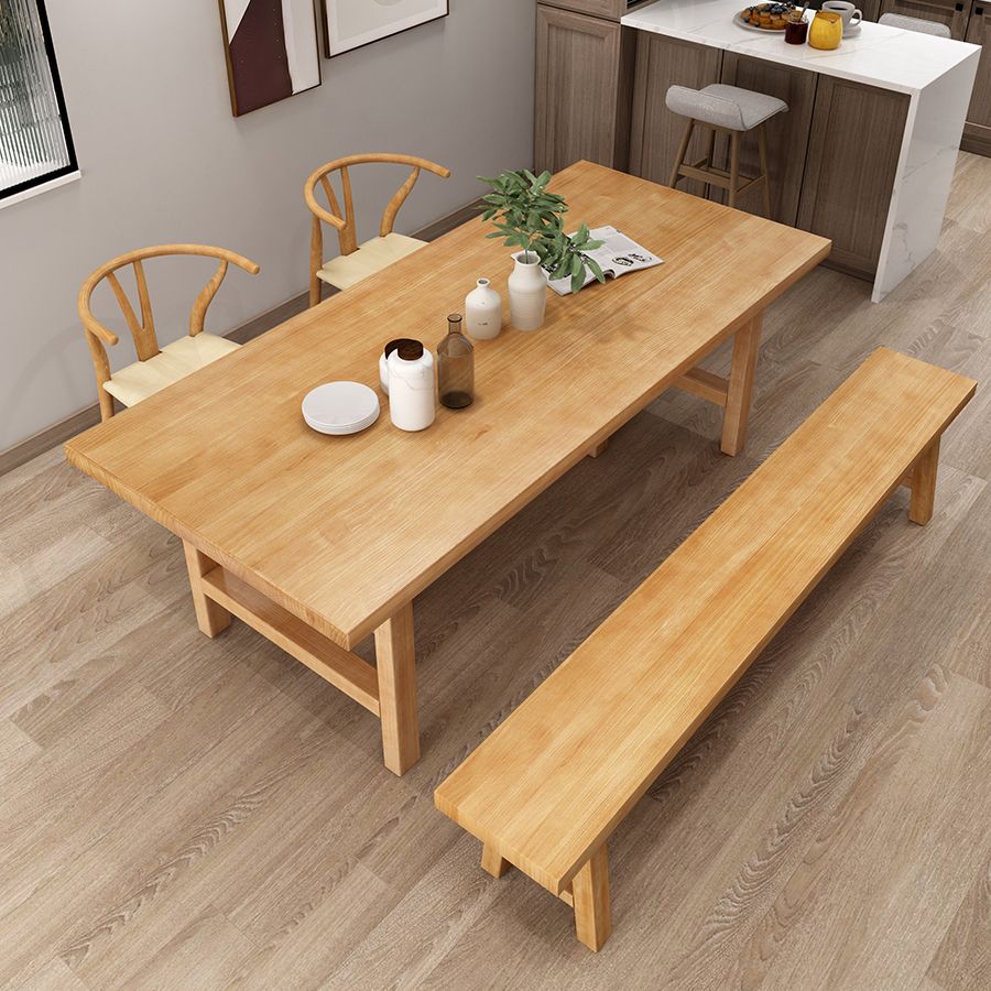 Eenvoudige keuken rechthoek eettafel massief hout kaki eettafel met dubbele voetstukbases