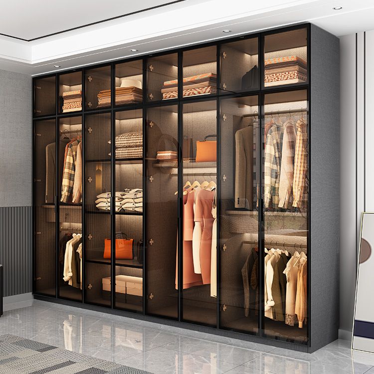 Modern Glass Wardrobe Cloth Rod Included Wardrobe Closet without Light
