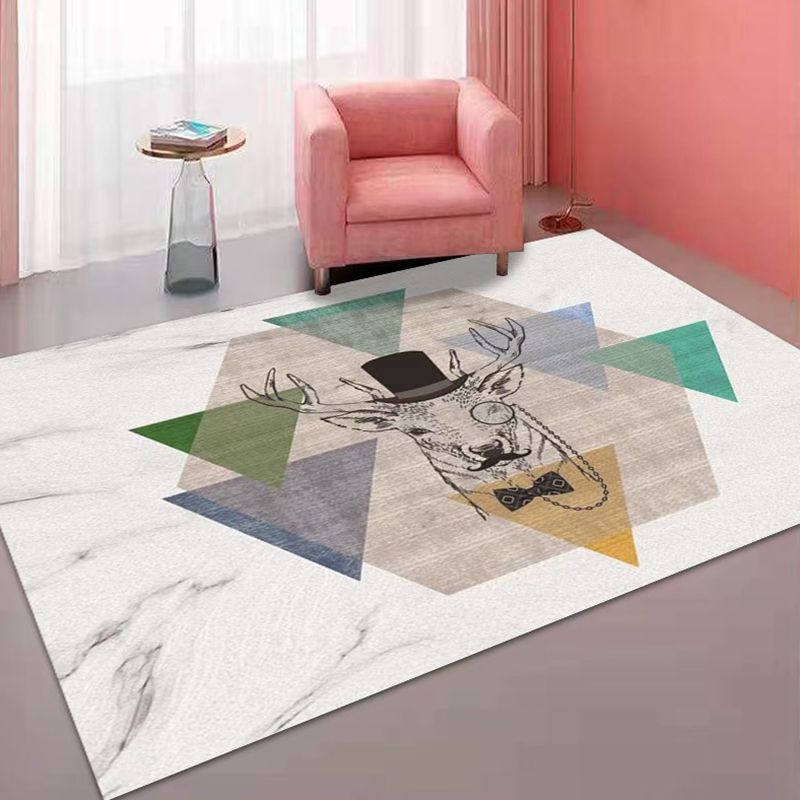 White Geometric Print Rug Polyester Simple Rug Washable Rug for Drawing Room