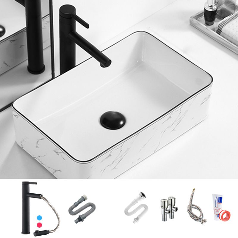 Contemporary Bathroom Sink Pop-Up Drain Porcelain Rectangular Vessel