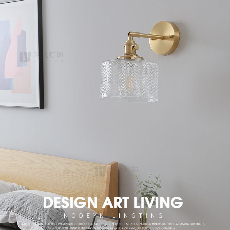 Brass Industrial Wall Light Adjustable Sconce Light for Bedroom Hotel in Glass Shade