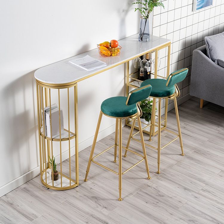 Glam Metal Barstool Fabric Cushion Velvet Stool in Matte Finish for Indoor