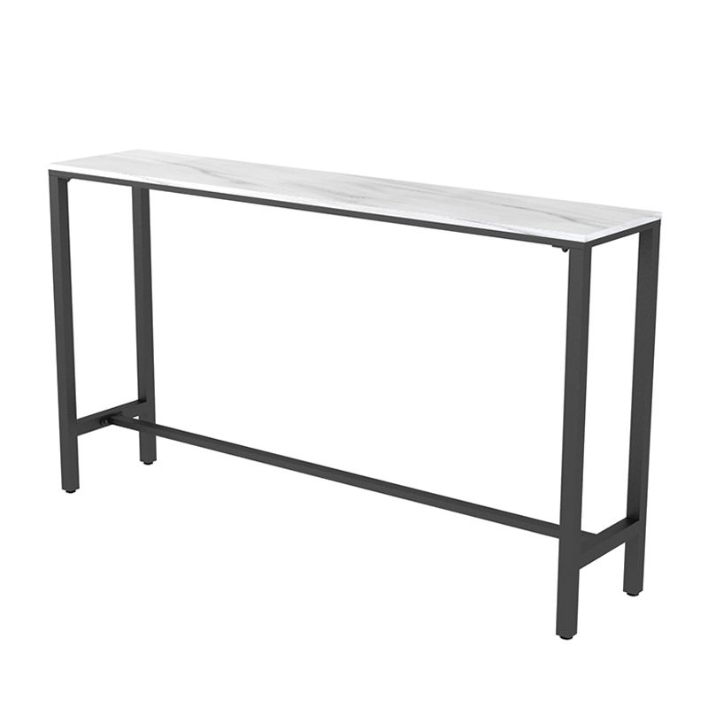 Glossy White Marble Top Bar Table Glam Pub Table with Metal Frame