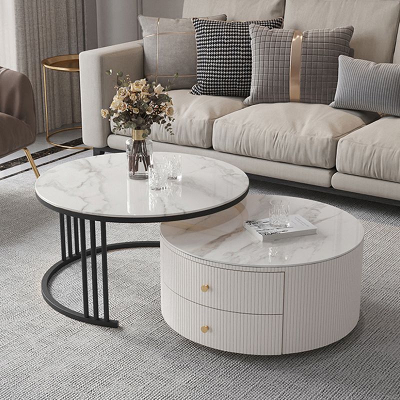 Slate Frame Stone Top Coffee Table Glam 2 Drawers Coffee Table Set