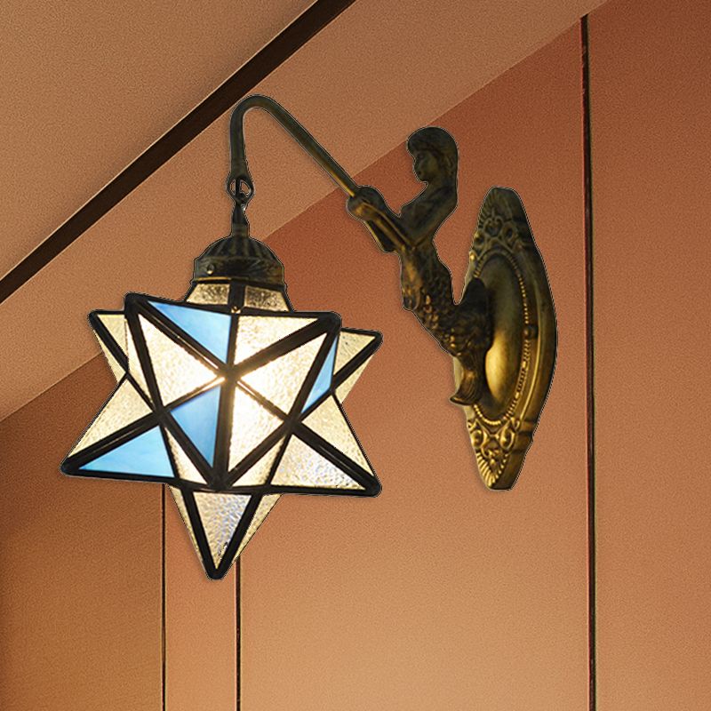 Star Wall Mounted Light 1 Head Blue and Clear Dimple Glass Mediterranean Sconce Lighting