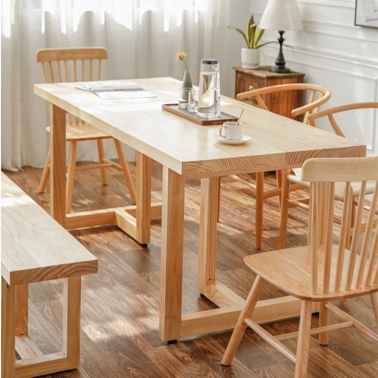 Modern Simple Solid Wood Table for Restaurant Rectangle Table with Wood Base