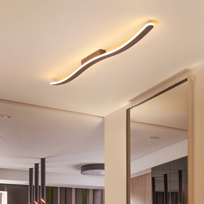 Wave Metal Semi Flush Mount Lighting Minimalist LED Coffee Semi Flush Ceiling Light