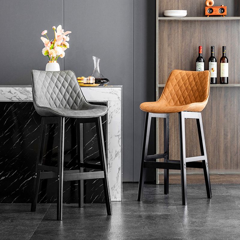 Contemporary Solid Wood Legs Faux Leather Indoor Bar Stools with Footrest