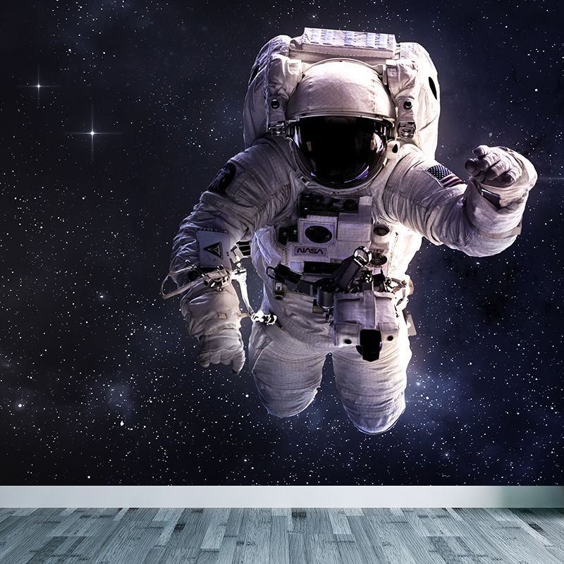 Black Stars and Astronaut Mural Wallpaper for Decoration Sci-Fi Living Room Wall Art