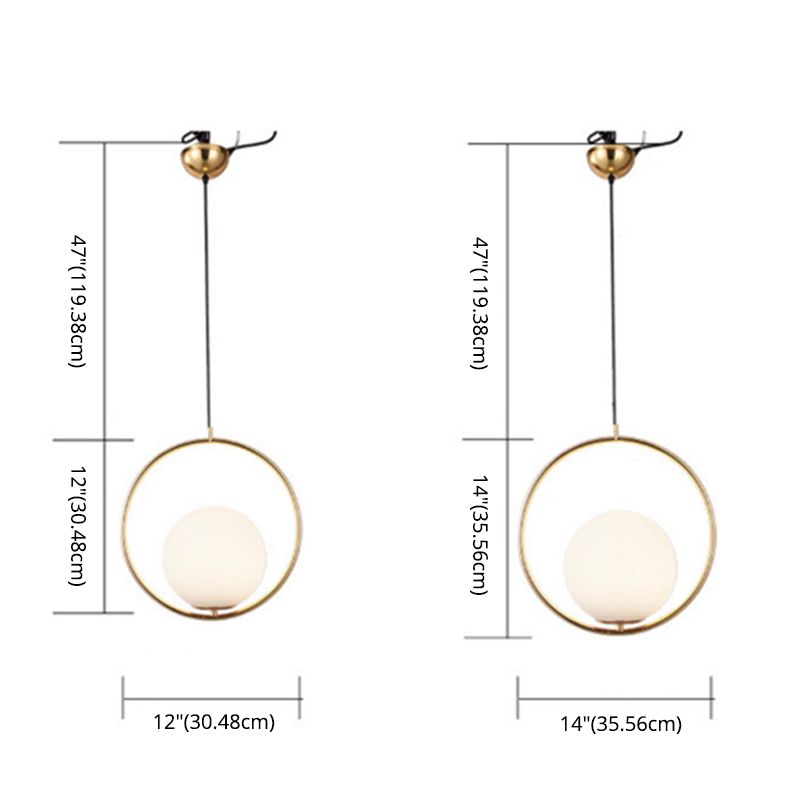 Anello metallico a pendente a sospensione a sospensione a sospensione Bianco di illuminazione a tonalità in vetro bianco con filo regolabile da 47 "