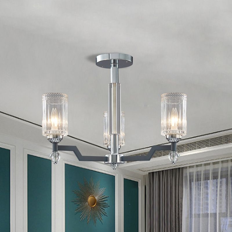 Modernistische 3/6-head plafond spoeling Mount Cilindrical Crystal Semi Flush Light in Chrome