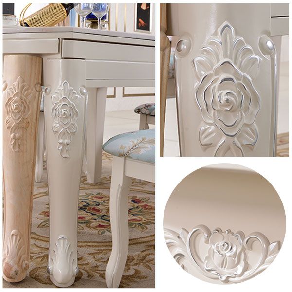 53.15''l Round 4 Legs Tabel Victoriaans wit Uitbreidbare tafel met marmer