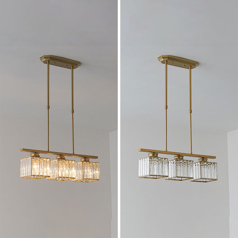Contemporary Island Light Fixture Crystal Square Shade Hanging Light for Dining Table