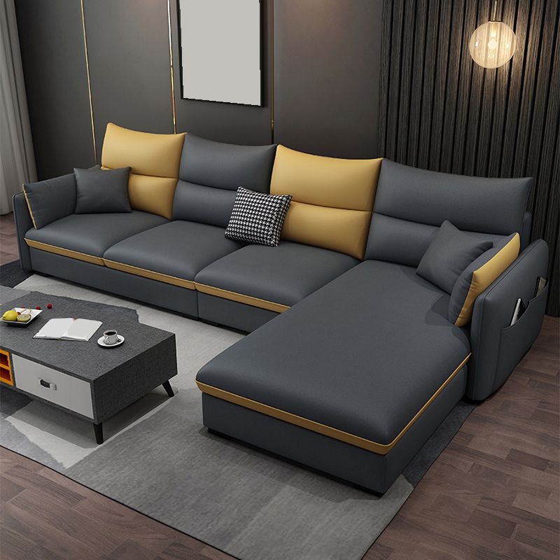 Scandinavian Cushions Square Arm Sofa & Chaise 66.93" D Faux Leather Sofa
