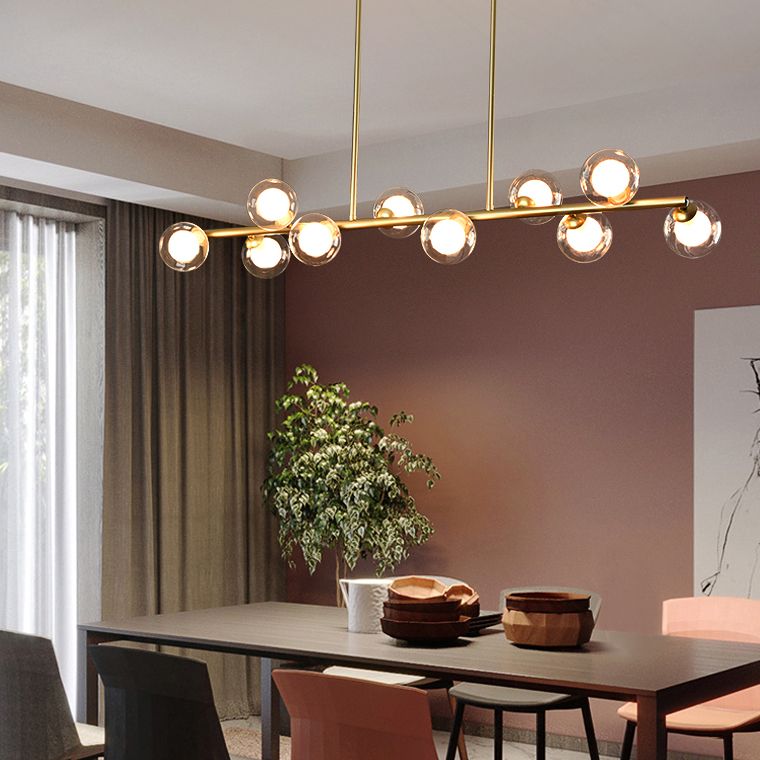 Modern Linear Shape Ceiling Light Metal Island Light with Glass Shade for Living Room