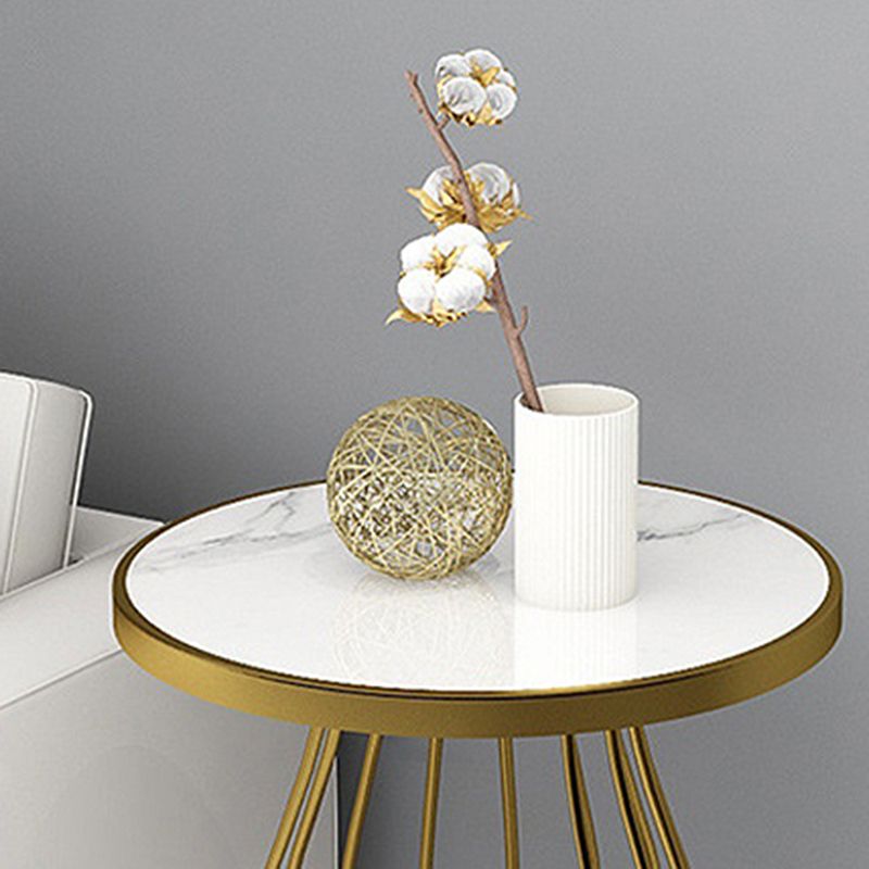 Modern Style Black/gold Metal Base Marble & SLATE Top Round Side Table