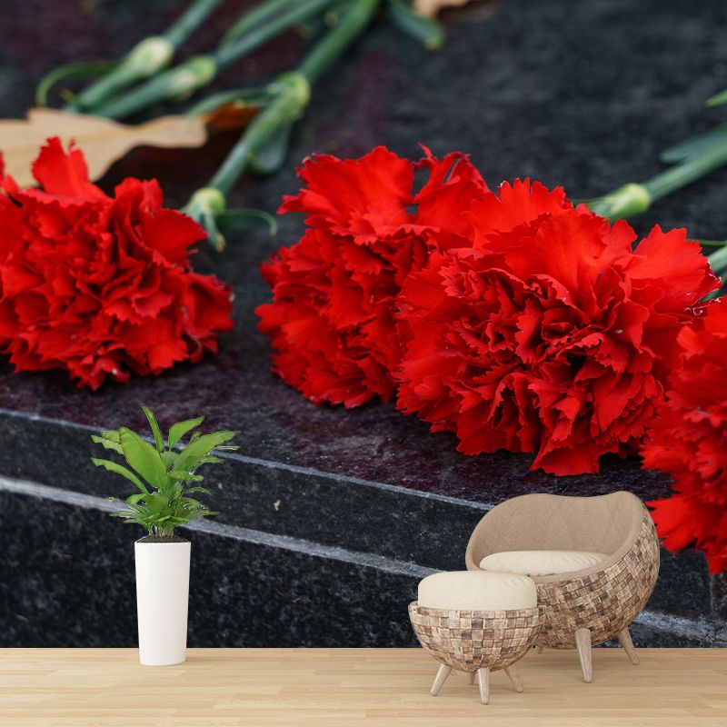 Customized Carnation Flower Wall Mural Horizontal Photography for Sleeping Room