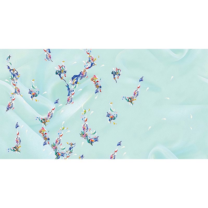 Illustration Floral Print Murals Wallpaper for Bedroom, Blue, Custom Size Available