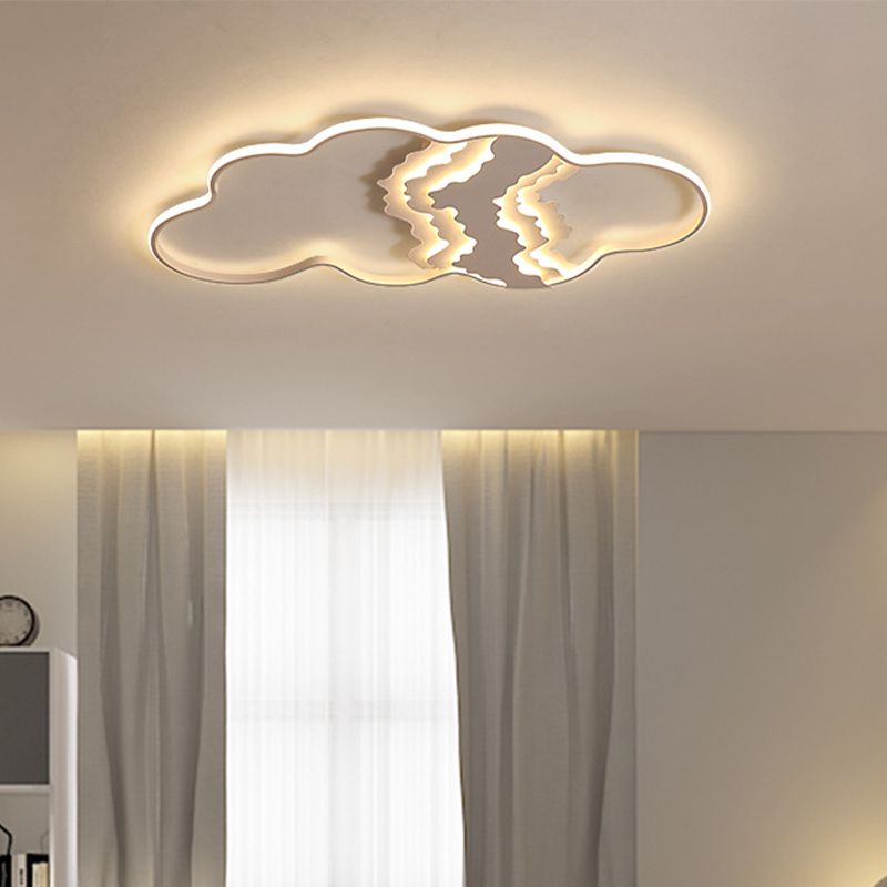 Modern Style Cloud Flush Mount Fixture Metal LED Living Room White Flushmount Lighting, Warm/White Light