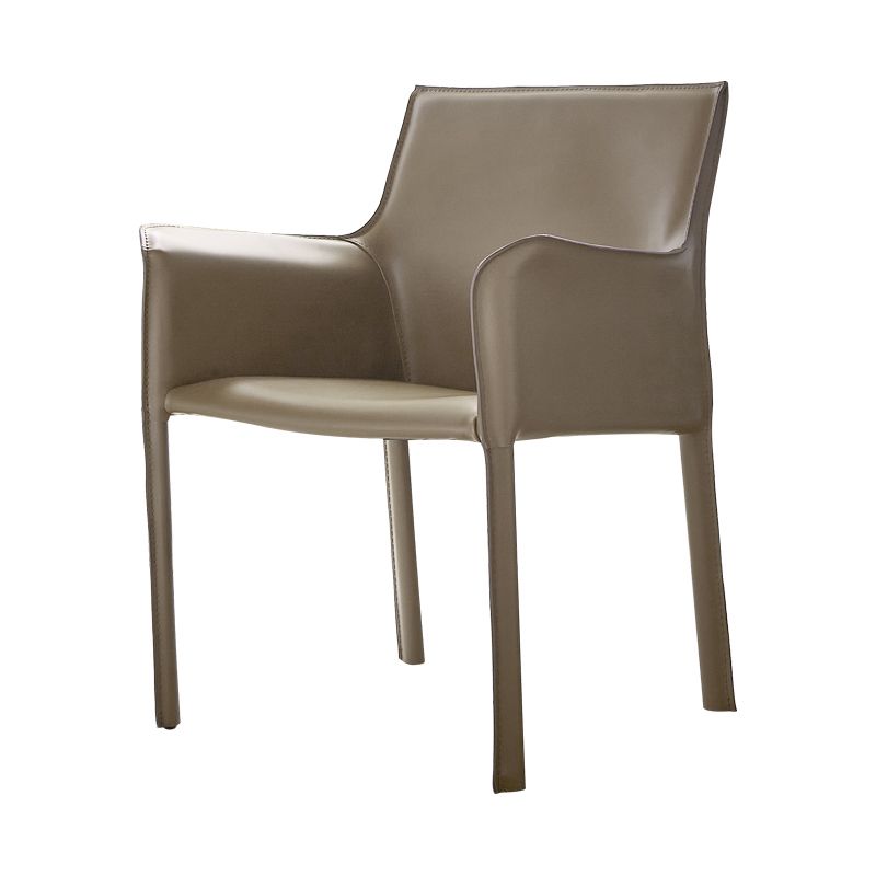 Modern Arm Dining Chair Faux Leather Low Back Dining Side Chair
