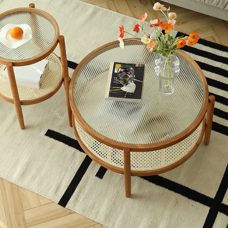 Tropical Round Cocktail Table Storage Solid Wood Coffee Cocktail Table