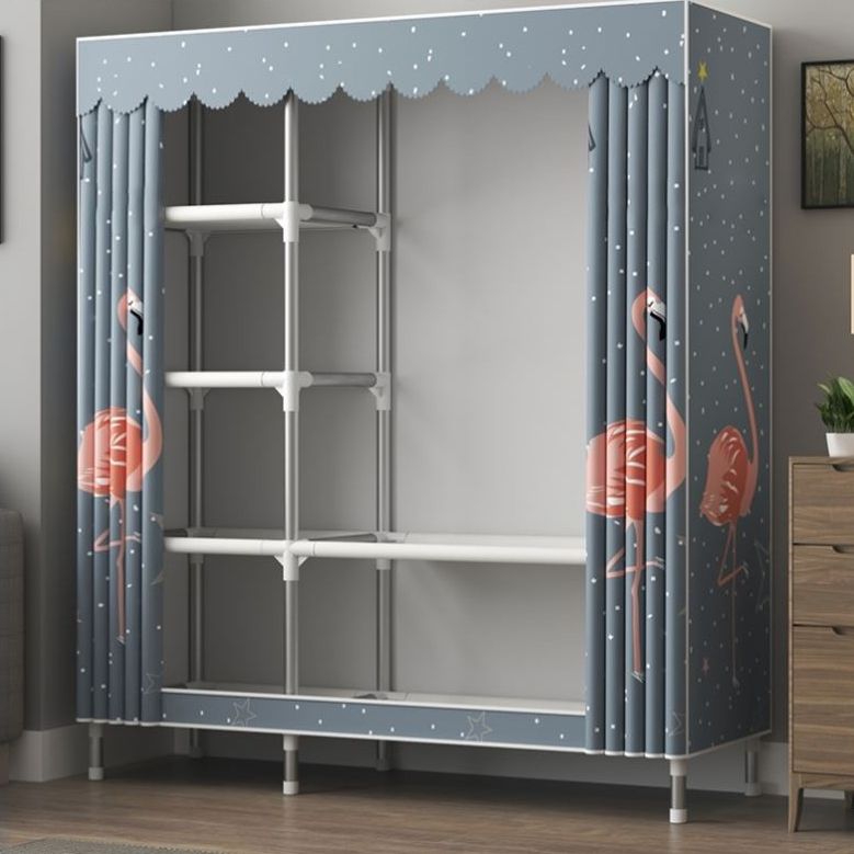 Contemporary Wardrobe Metal 1-Door Wardrobe Closet With Shelves