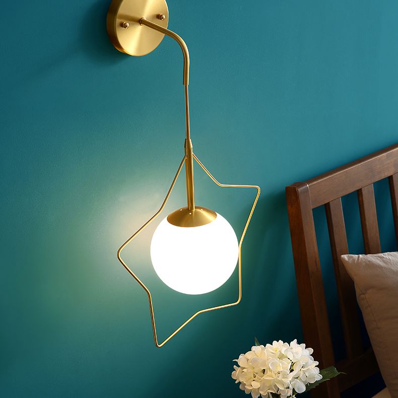 Amplia de pared en forma de globo de vidrio con marco de estrella creativo estilo moderno 1 apliques de luz