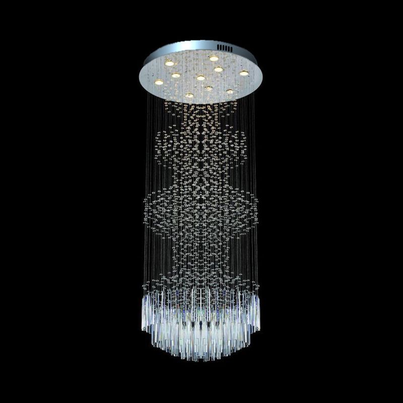 Modern Orbs and Rods Ceiling Lamp 10 Lights Crystal LED Multi Hanging Light Fixture in Silver