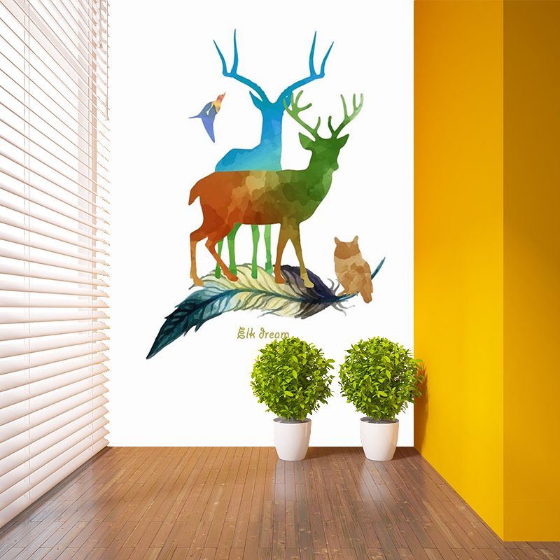 Aesthetics Deer Wall Decal Mural Red-Blue-Green Stain Resistant Wall Art for Bedroom