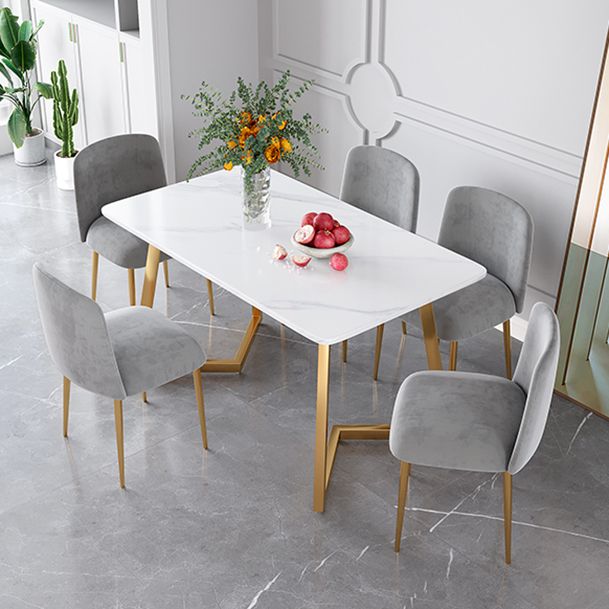 Glam Iron Dinette Set 1/2/5 Pieces Rectangle White Sintered Stone Top Dining Table Set