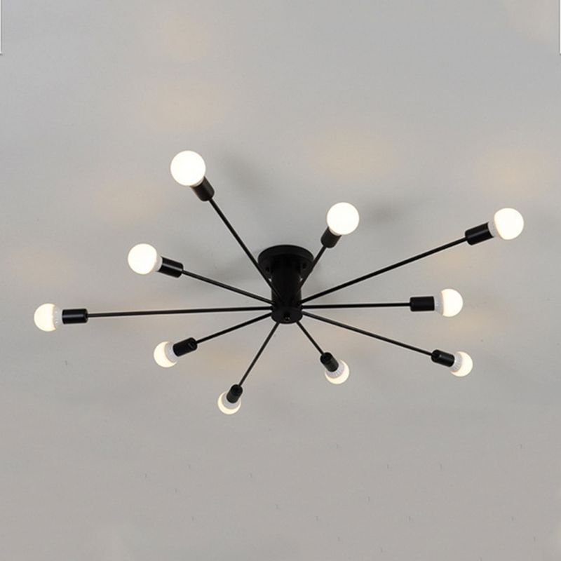 10 Lights Semi Flush Ceiling Light Mid-Century Metal Ceiling Light Fixture