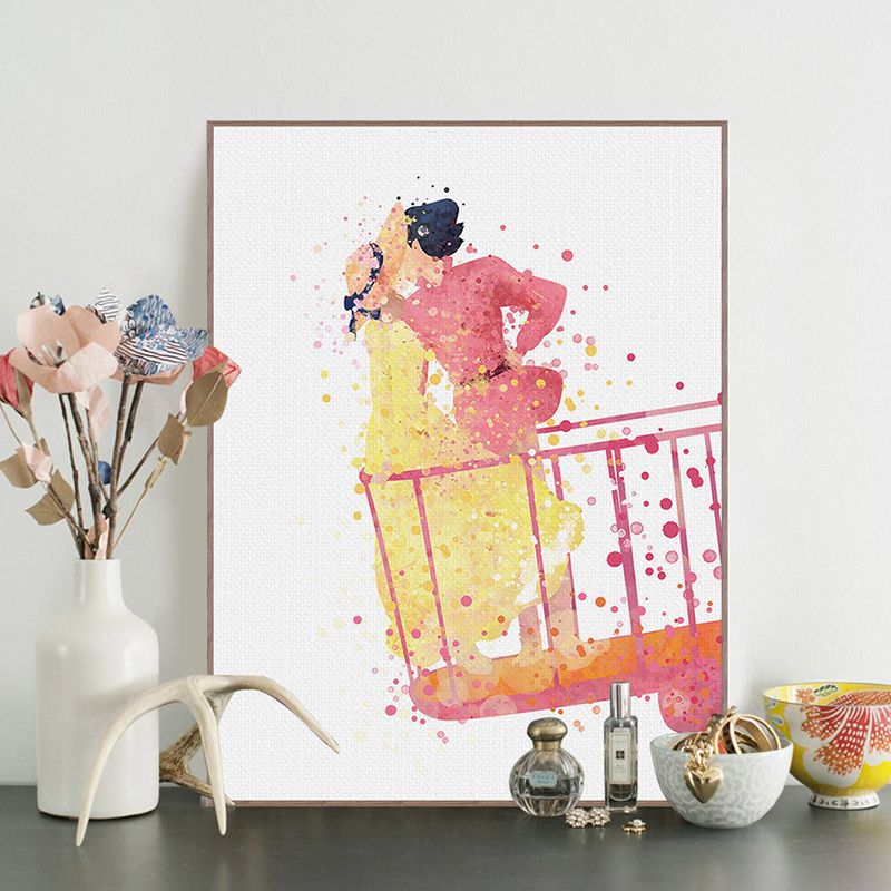Decorazione da parete per bambini rosa, amante, pittura ad acquerello, stampa su tela per camera da letto