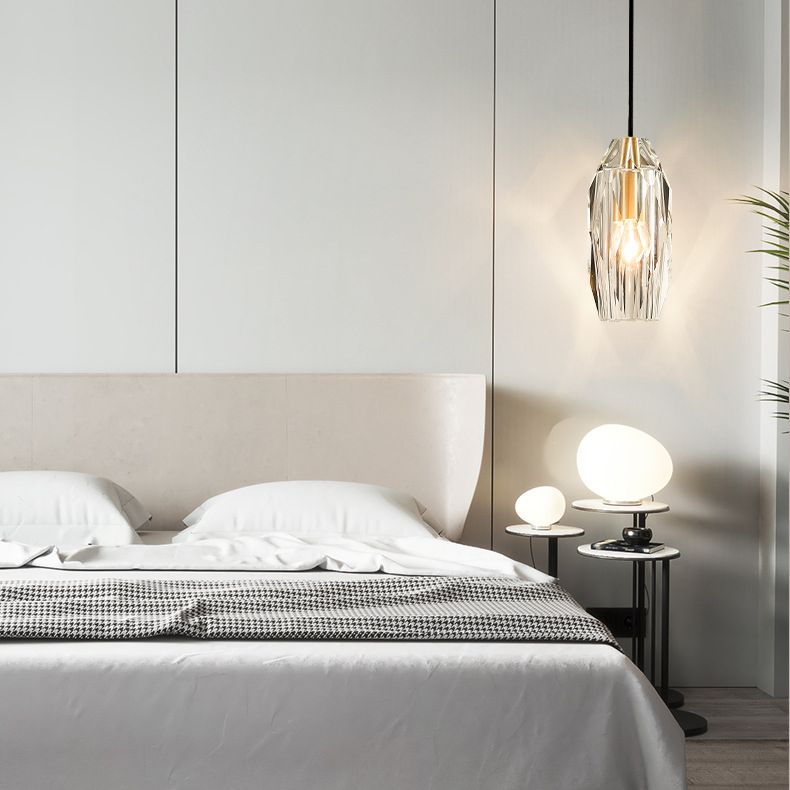 Post-modern Style Brass Crystal Hanging Light 3.9" Wide Mini Oval Simplicity Lighting Pendant for Restaurants Bar