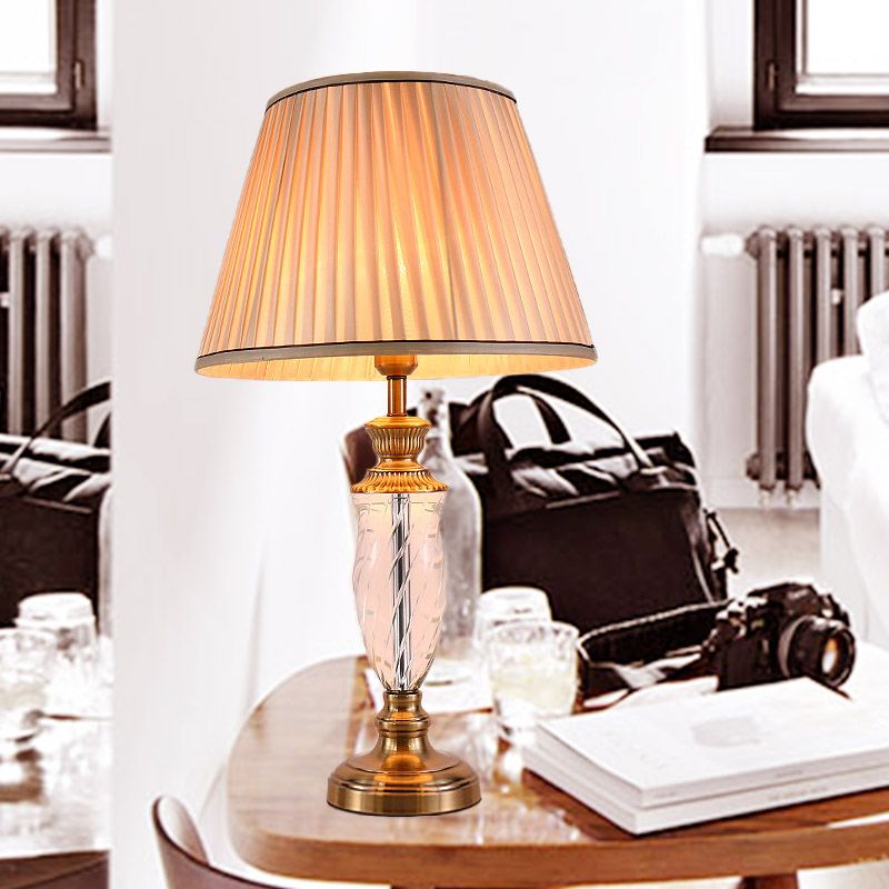 1 cabezal de tela en forma de urna Desk Modernismo Lámpara de mesa nocturna de cristal cortada a mano en blanco