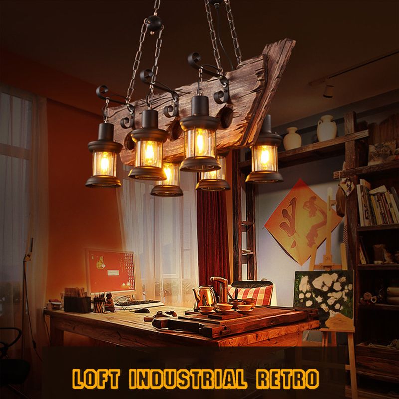 Cylinder Wood Island Pendant Light Industrial Restaurant Island Light Fixture in Distressed Wood