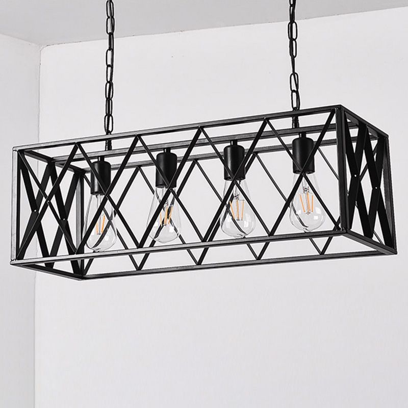 Rectangle Island Lighting Metal Retro Industrial Style Pendant Lighting Fixtures for Restaurant